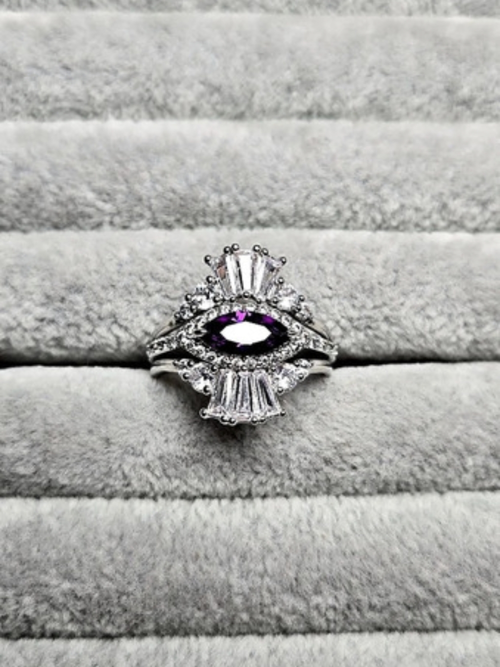 Size 10 Amethyst Cubic Zirconia Rhodium Plated Bomb Party Ring